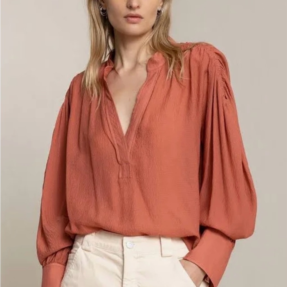 A.L.C. Elegant Women's Hammered Silk Popover Rust Blouse